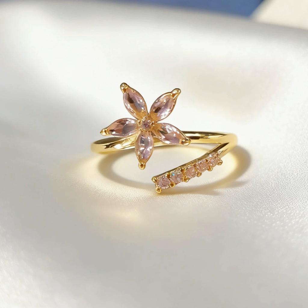 New Fashion Crystal Zircon Rings Sweet Flower Leaf Butterfly Adjustable Open Rings Female Wedding Engagement Jewelry Gift