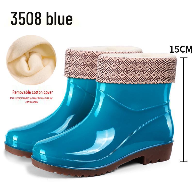 Women's Waterproof Short Rain Boots, Lined PVC, Anti-slip, Thick Sole, Solid Color, Warm & Durable.