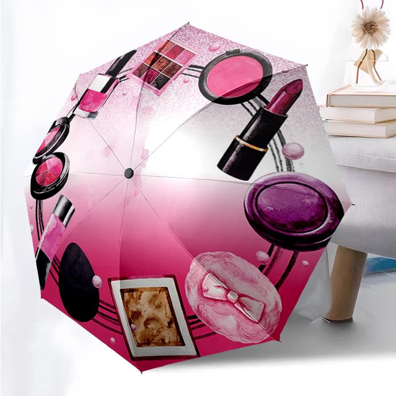 Makeup Girl Series Folding Umbrella Fashion Auto-Open 8 Iron Ribs Plastic Handle Foldable Sunshade Perfect Christmas Gifts