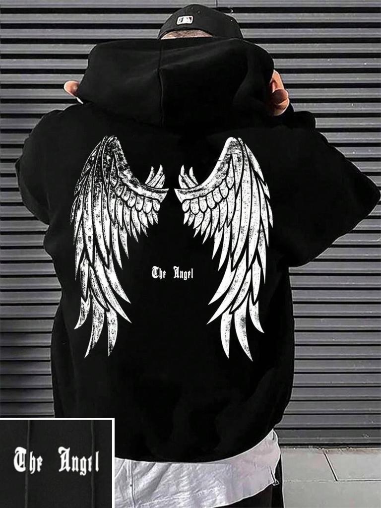 Autumn Winter Fashion Men's Angel Wing Printed Comfortable Breathable Hoodie Street Style Hoodie Men's Sweatshirt and Hoodie