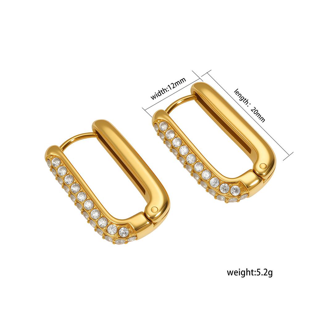 Gold and silver two-color square with diamond ear buckle fashionable personalized geometric earrings