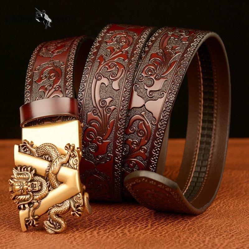 Carved Alloy Buckle Automatic Buckle Trouser Belt Genuine Leather Men's Belt Casual All-match Belt