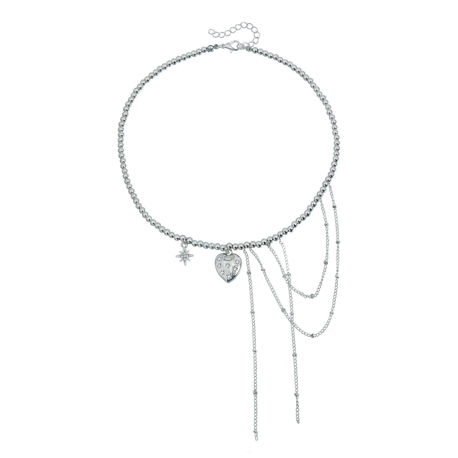 Sweet and cool Y1K love collarbone chain ins fringed mango star round beaded necklace