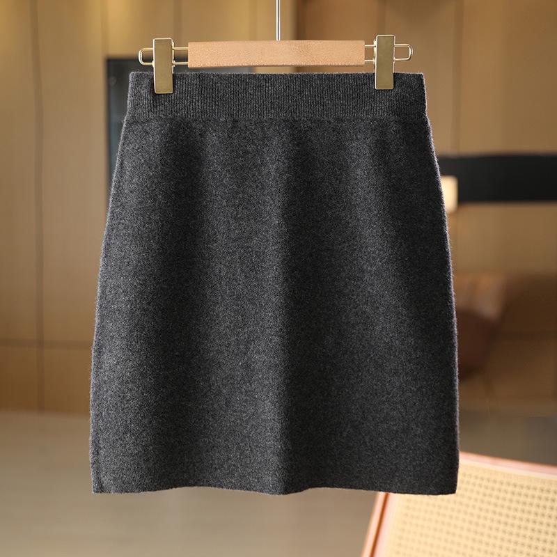 Women's High Waist Pure Wool Cashmere Knitted Skirt - Sexy, Slim Fit for Autumn/Winter