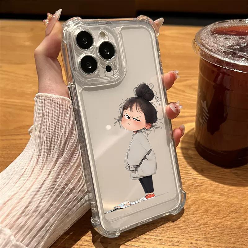 Cute Angry Little Girl Printed Clear Phone Case For iPhone 16 14 13 12 11 15 Pro Max SE XR X XS 7 8 Plus Transparent Tpu Cover