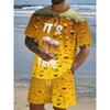New Summer Plus Size Men's Two-piece Letter Print Pattern Fashion Short-sleeved Suit Street Men Loose Comfortable Shorts