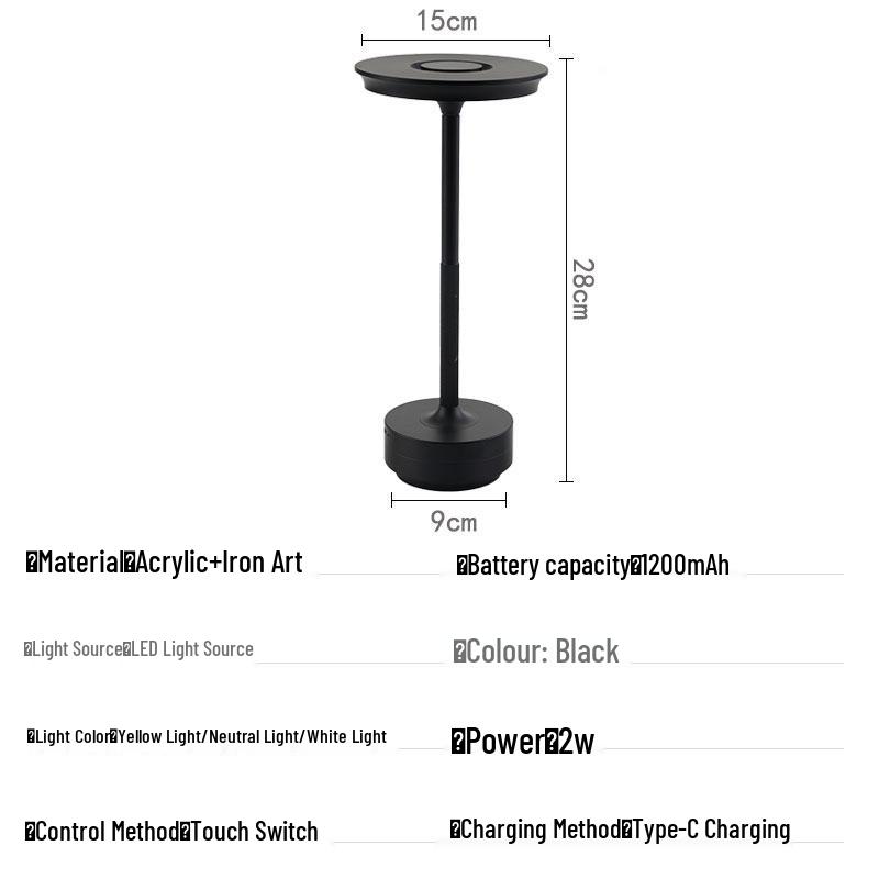 

Прикроватная лампа из кованого железа с сенсорным выключателем: Идеально для атмосферы отеля, ресторана, кафе, прикроватной тумбочки или кемпинга. 1200 чёрный