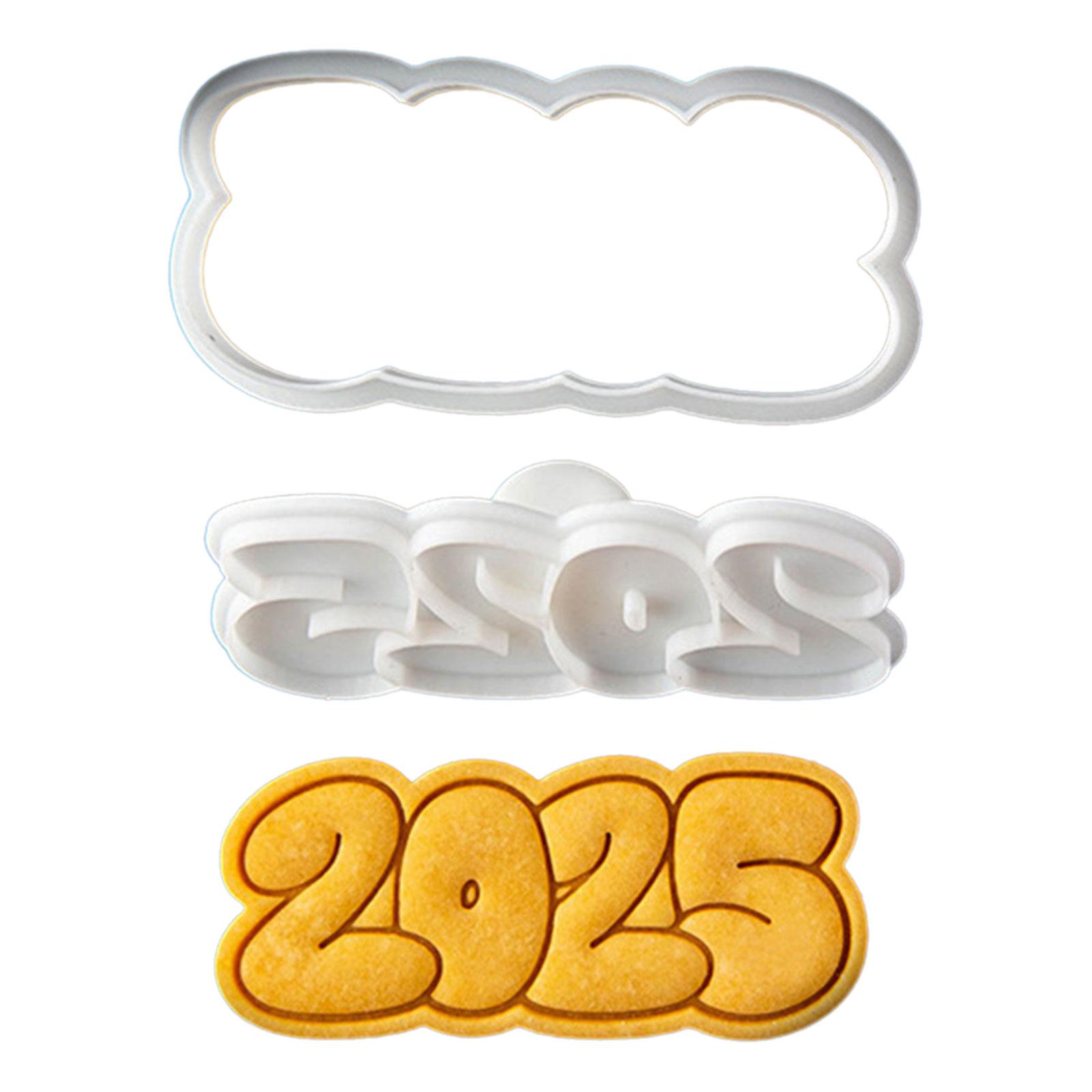

Simple New Year Cookie Cutters Pressable Biscuits Mold Plastic Cookie Stamps Baking Decorating Tool Easy to Clean A