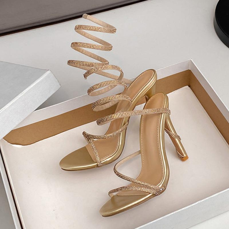 Fashion Liyke Summer Fashion Snake Twine Around Crystal Women Sandals Crystal Rhinestone High Heels Wedding Banquet Shoes Zapatos Mujer
