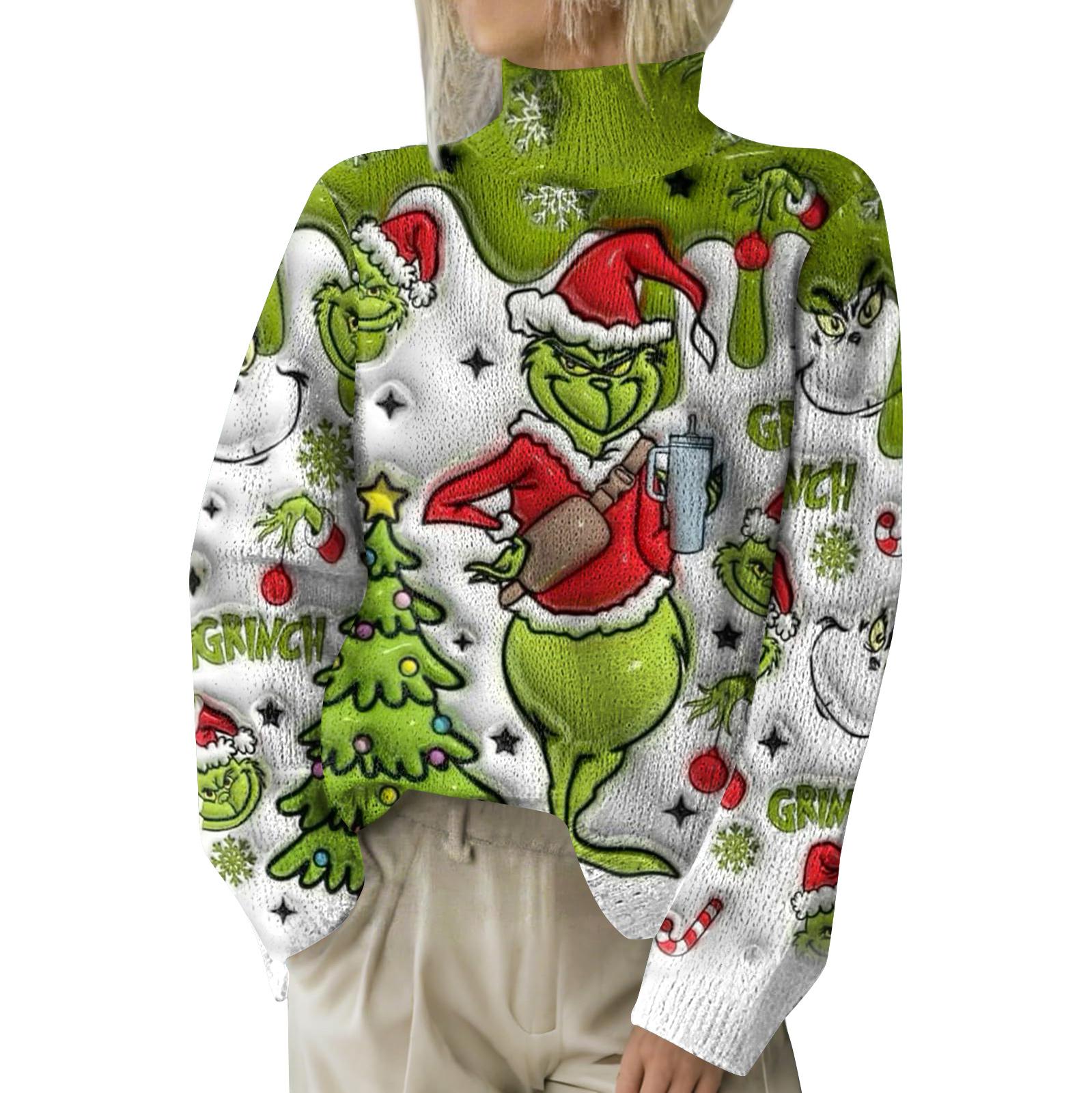 

Рождественские толстовки для женщин Вязаный свитер Милая рубашка Осенняя водолазка Пуловер Топы L