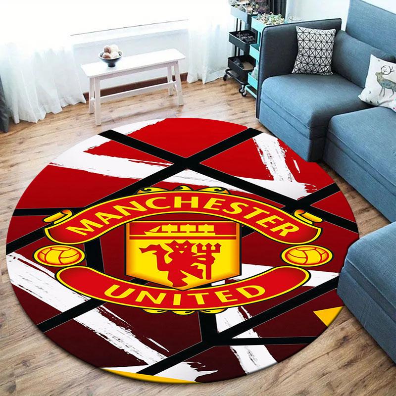 Manchester United F Round Area Rug,Carpet Rug for Living Room Bedroom Sofa Playroom Decor,Non-slip Floor Mat
