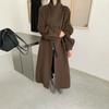 Womens Double-Faced Wool Coat With Belted Waist Longline Oversized Trench In Winter