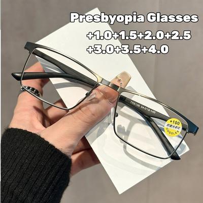 Metall-Quadratrahmen Blaulichtfilter Lesebrille für Alterssichtigkeit Business-Stil TR90 Material Federgelenk Lesebrille Dioptrien bis +4,0