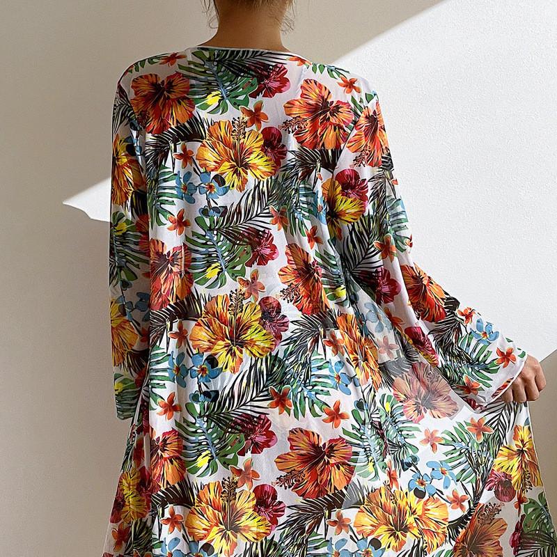 Women's Long-Sleeve Bikini Set with Cover-Up and High-Waisted Shorts