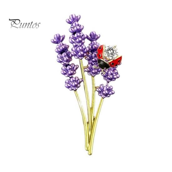 Lavender Brooch with Ladybug Decor Suit Coat Collar Dress Scarf Hat Decoration Pin Dripping Oil Insect Flower Brooch for Formal Party Wedding