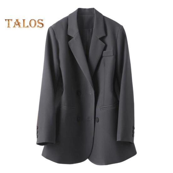 

Женский пиджак с лацканами, длинный рукав, двубортный пиджак с карманами, однотонный, свободный крой, офисное женское пальто, рабочая одежда M