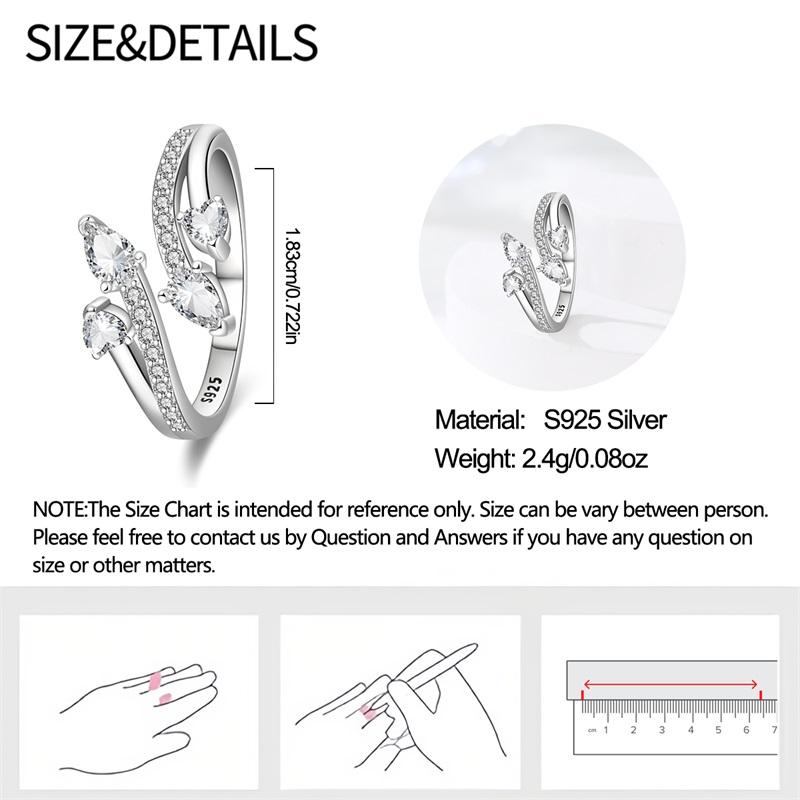 Authentic Original Ring Copper Metal White Zircon Heart Open Ring Waterdrop Snake Head Shape Ring Anniversary Delicate Perfect Gift Accessory