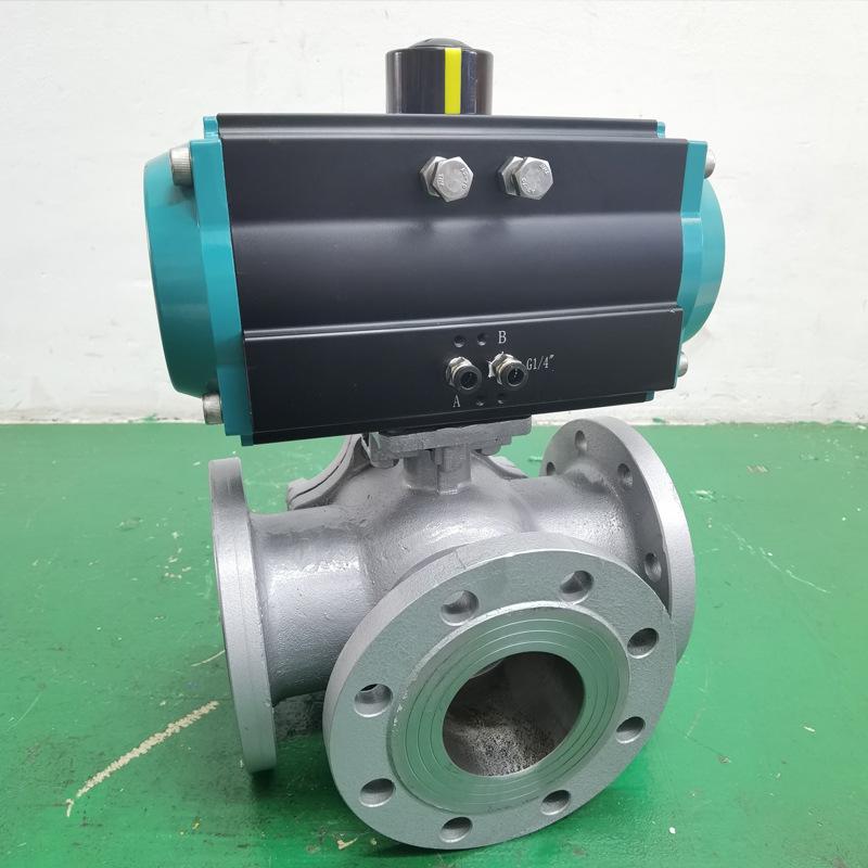 Stainless Steel Pneumatic Three-Way T/L Ball Valve with Flange for Diversion and Regulation (Q644F)
