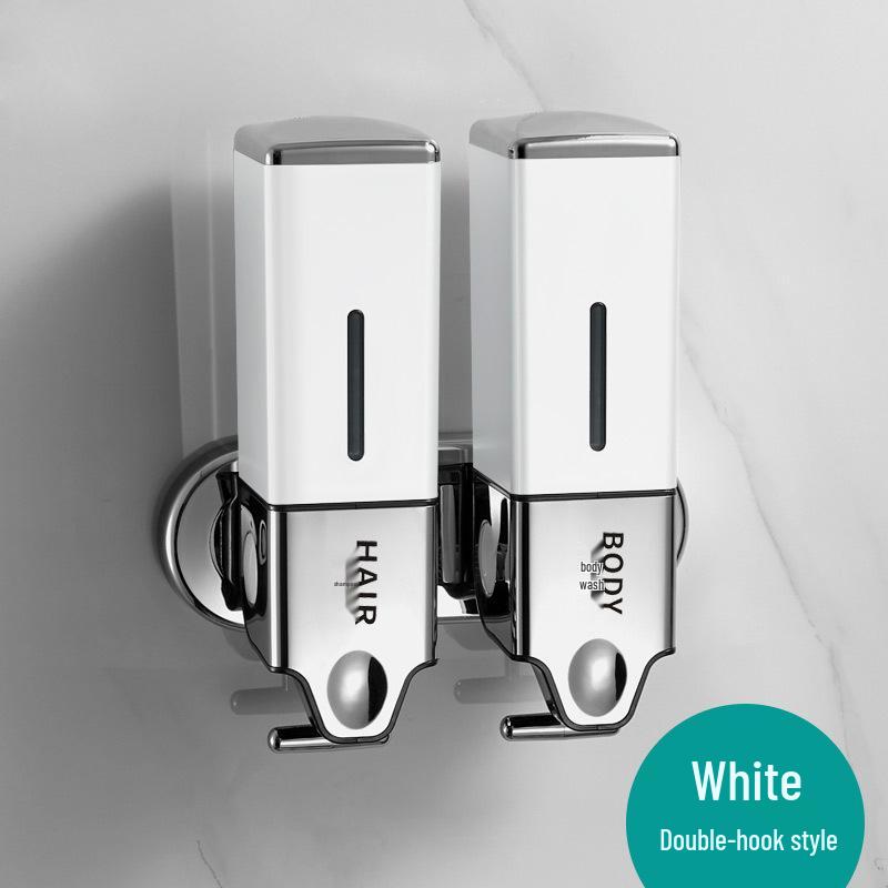 Wall-Mounted Dual Soap Dispenser with Double Hook for Bathroom & Kitchen