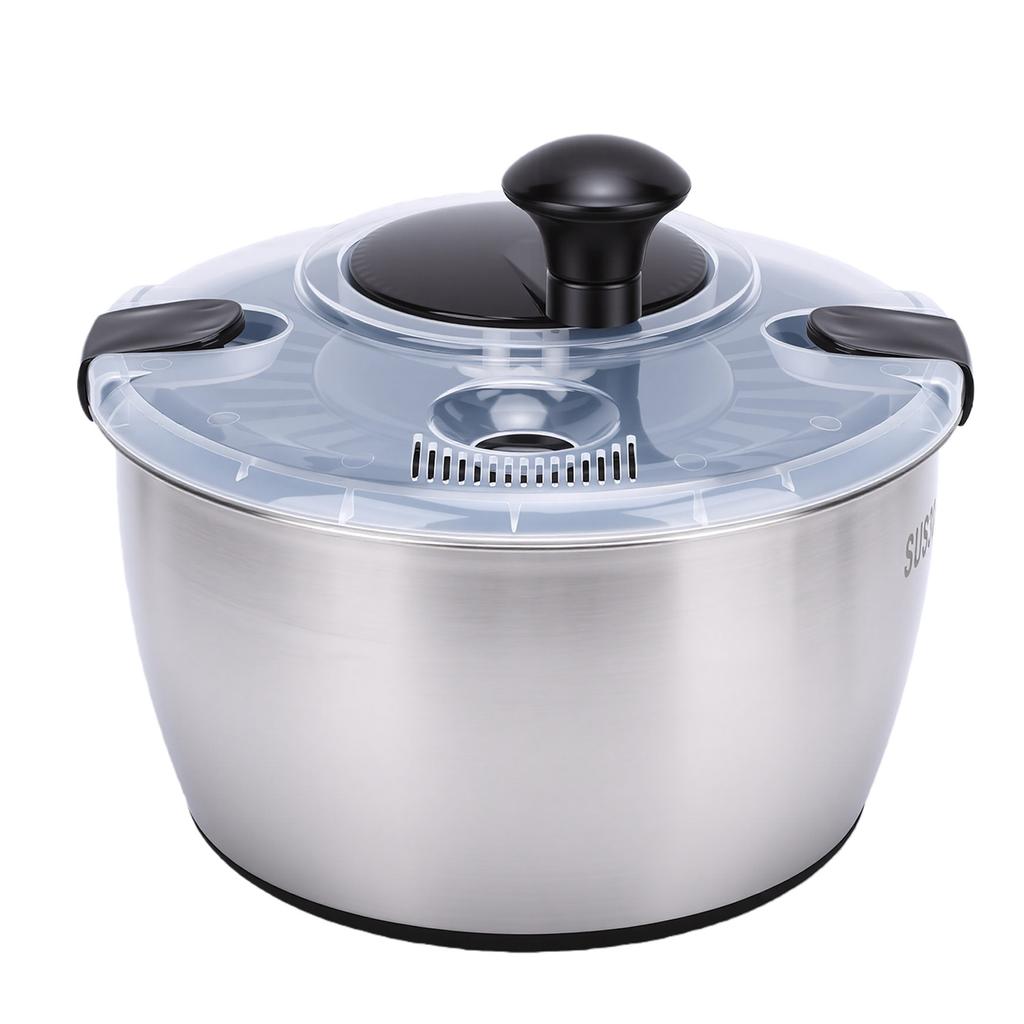 Stainless Steel Salad Spinner 5L Large Capacity Vegetable Washer with Crank Design Multifunctional Kitchen Tool