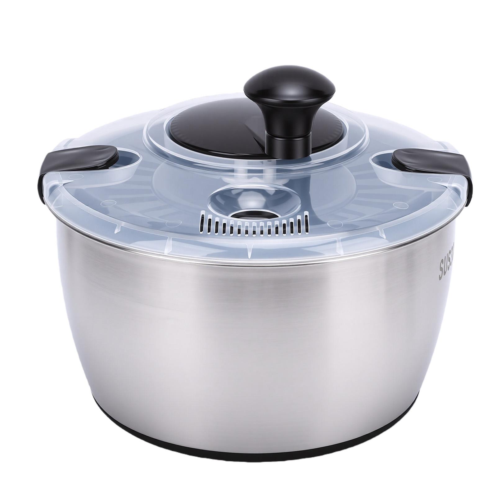 Stainless Steel Salad Spinner 5L Large Capacity Vegetable Washer with Crank Design Multifunctional Kitchen Tool
