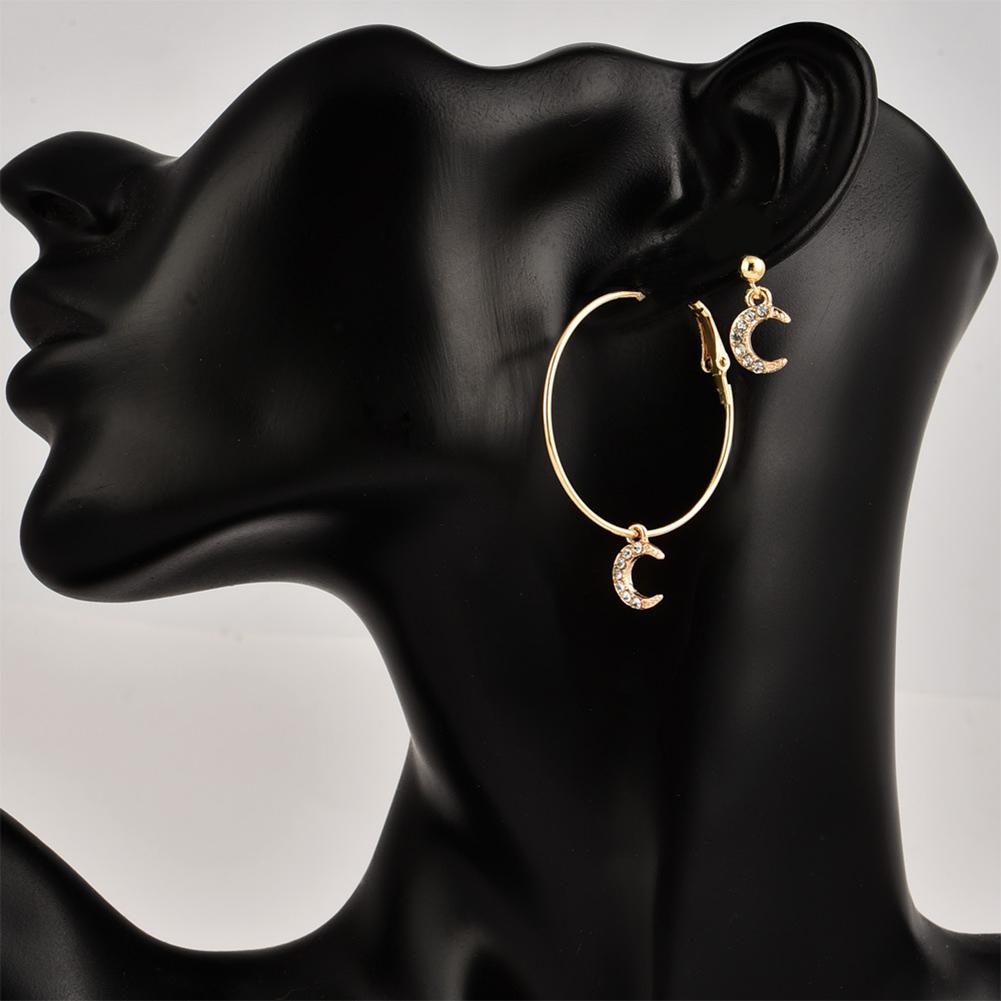 4Pcs/Set Bohemian Style Large Circle Earrings Ear Clip Crystal Moon Star Ear Stud Jewelry