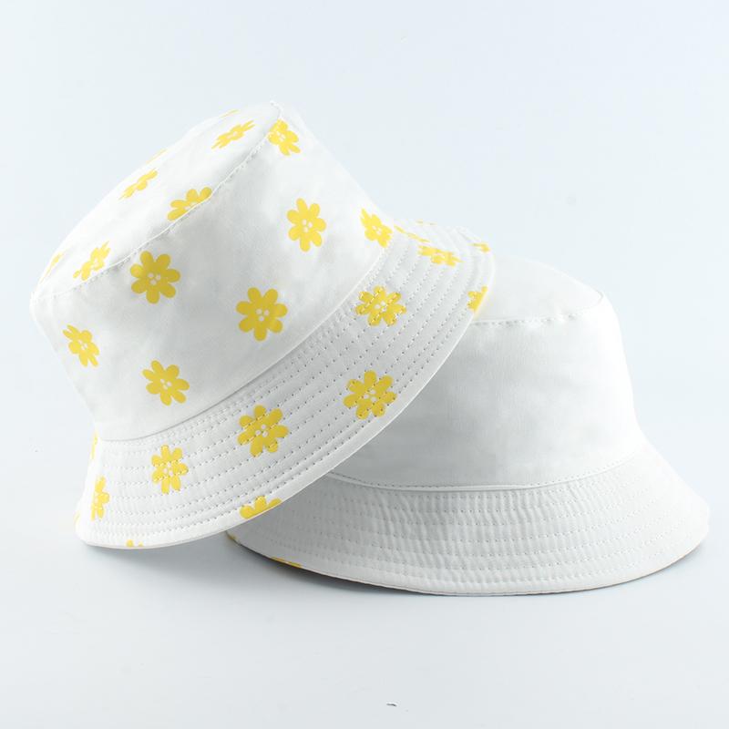 Sommer-Gänseblümchen Eimerhut Damen Mode Baumwolle Strand Sonnenhüte Wende Bob chapeau Femme Blumenhut Fischerhut