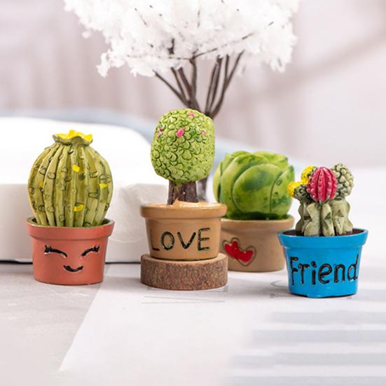 Mini Resin Cactus Plants Miniature Artificial Greenery Potted Cactus Figurine for Cake Topper DIY Micro Landscape Home Fairy Garden Plant Pots Bonsai