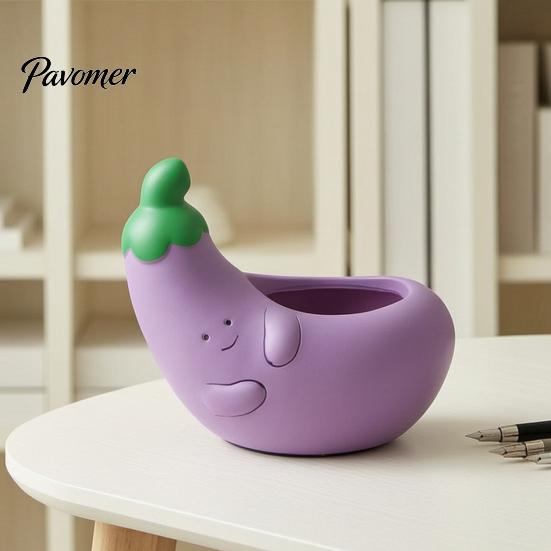 Mini Indoor Plant Pot Cute Eggplant Planter, Resin Small Flower Pot, Funny Purple Vegetable Desktop Decorative Ornament Shape Cactus Container