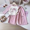 Korean Style Girls' Autumn Set: Sweet Long Sleeve Top & Wide Leg Pants Two-Piece