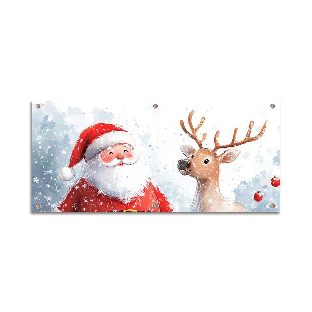 Decorate the Garage Door with Christmas Yard Banners and Hang the Party Decoration Backdrop.
