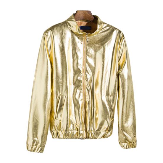 Men Jacket Zipper Closure Sparkling Long Sleeve Breathable Windproof Keep Warm Cotton Blend Autumn Shining Men Zip-up Jacket Streetwear for Daily Wear