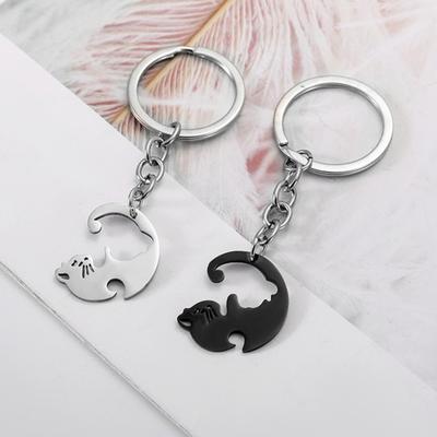 Schlüsselanhänger mit Herz- und Katzenmotiv, Titanstahl, leuchtende Farben, passend für Taschen, Autos, Geldbörsen und mehr
