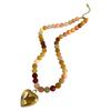Bohemia Natural Stone Necklace Handmade Beaded Chain Necklace Gold Plated Heart Pendant Necklace Present for Women