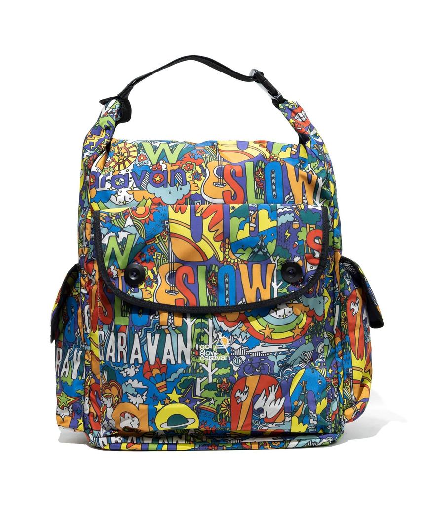 [go Slow Caravan] 358103 Polyester Taffeta 2-Way Roll-Top Day Bag, Psychedelic Free