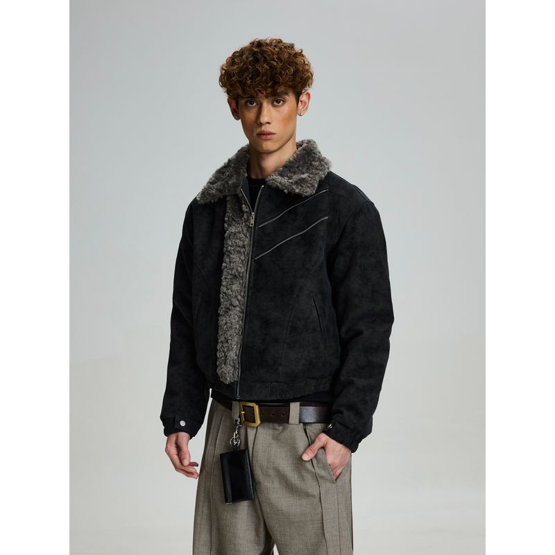 Cabbage Coke American Retro Thick Cotton Jacket for Men and Women, Loose Deconstructed Brushed High-End Fur Collar Coat