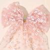 Tulle Large Bow Hair Clip Long Tail Pink Floral Print Elegant Sheer Fabric Hairpin For Women Girl Rustic Accessories Headwear