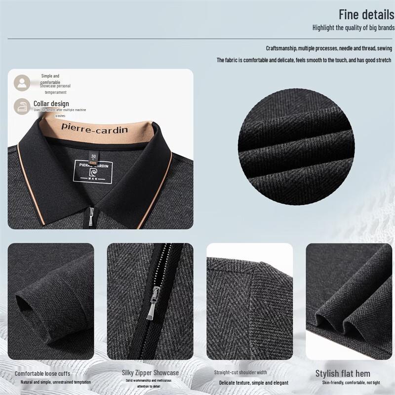 Pierre Cardin Men's Long-Sleeve Contrast Zip Polo Shirt