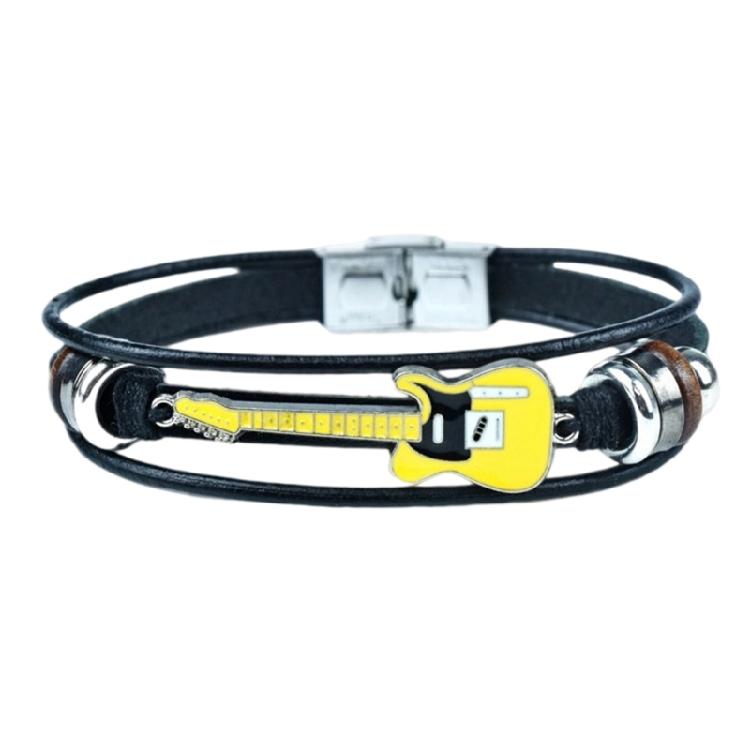 

Modern Zinc Alloy Bass Detail Chain Bracelet Soft Leather Wrist Strap Corrosion Resistant Everyday Wrist Jewelry жёлтый