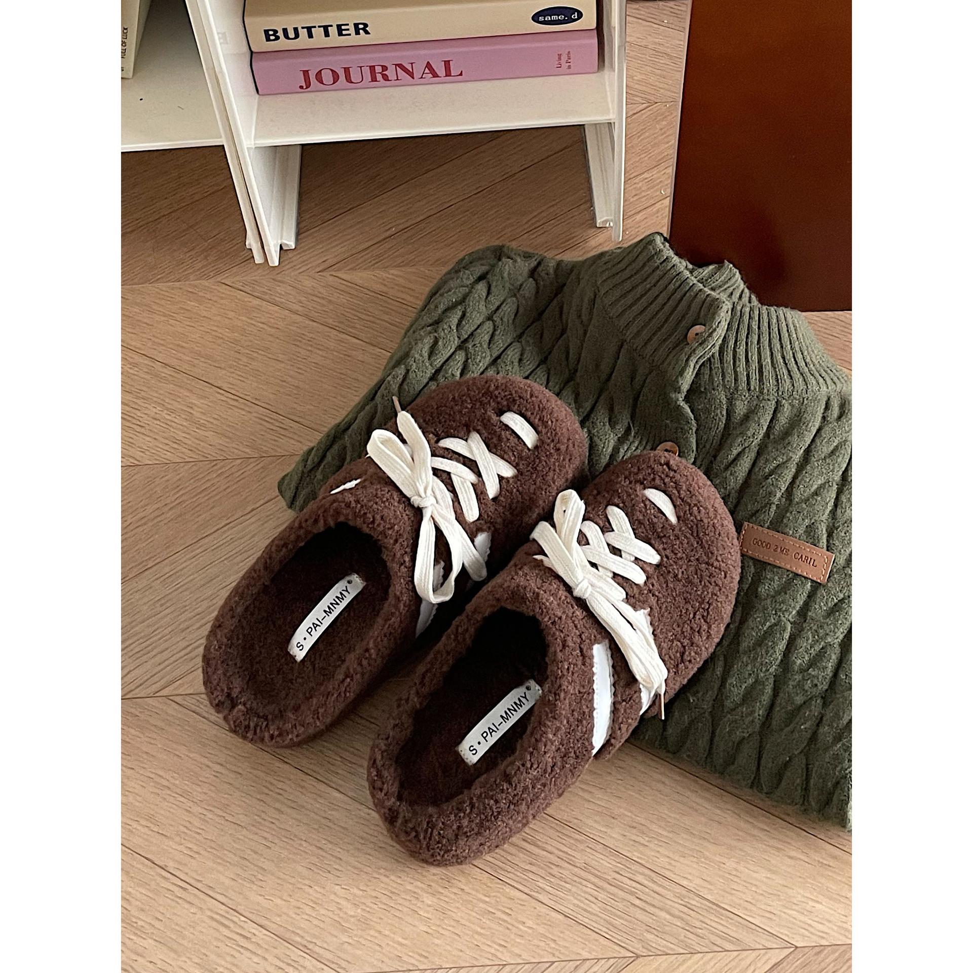 

Зимние тапочки женские плюшевые тапочки на платформе женские уличные новые осенне-зимние нескользящие тапочки из хлопка Баотоу для женщин 40 коричневый