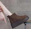 Fashion 8.5CM Suede Cow Genuine Leather Fashion Women Ankle Booties Platform Wedge Winter Plush 2025 Autumn Boots Spring Shoes Chimney