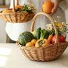 Handheld PVC Rattan Woven Basket, Multi-functional Handwoven Storage Basket, Decorative Picnic Basket for Fruit Vegetable Home Decor
