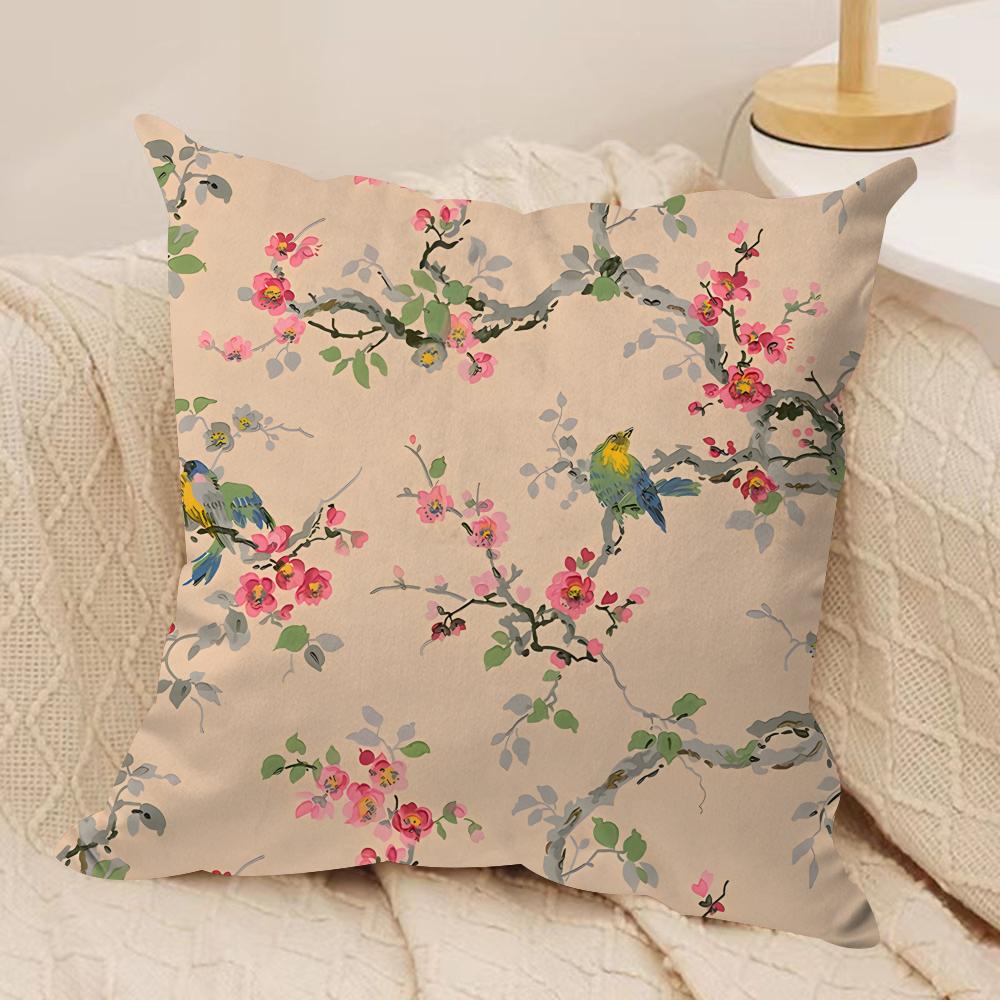 Lovely Bird Retro Cushion Cover Silky Short Plush Invisible Zipper Dustproof Sofa Pillow Case For Home Decor