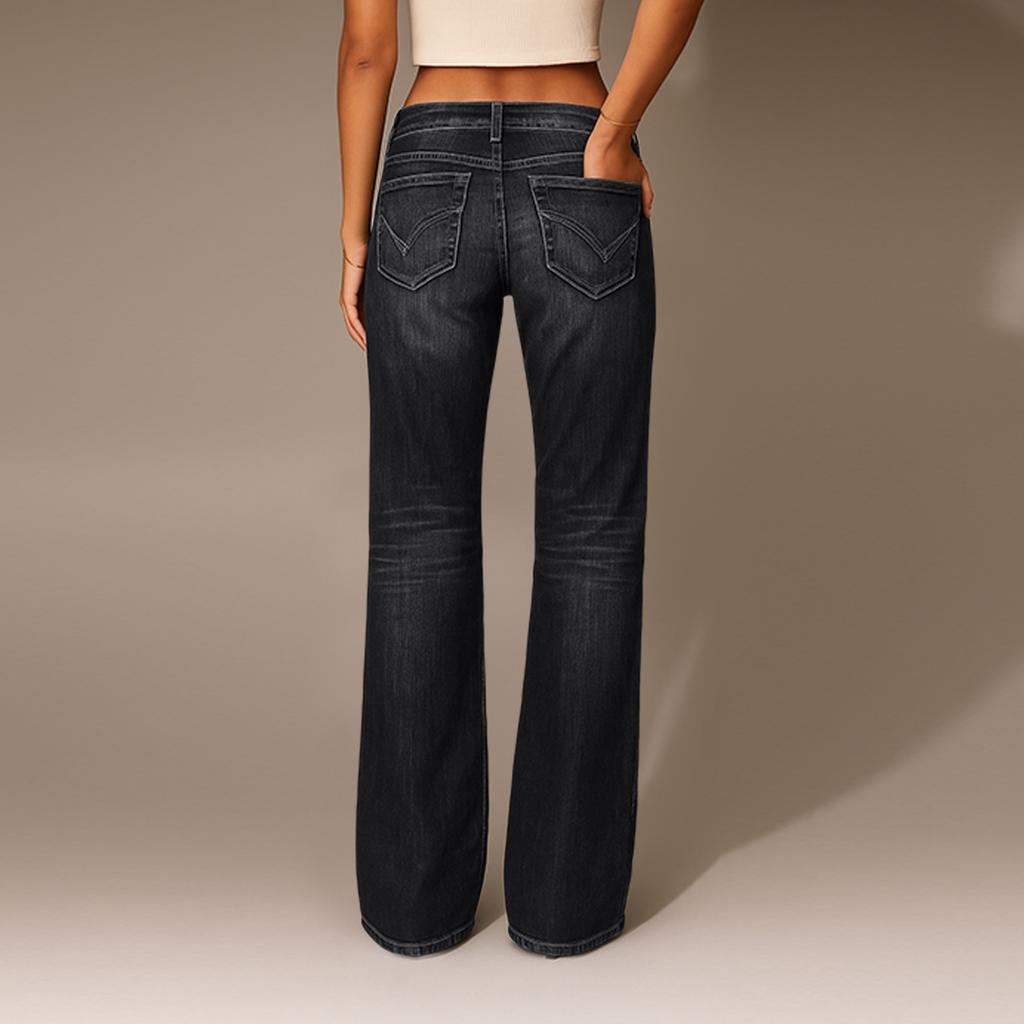 Damen High Waist Straight Loose Spitze Stretch Leichte Mode Jeans