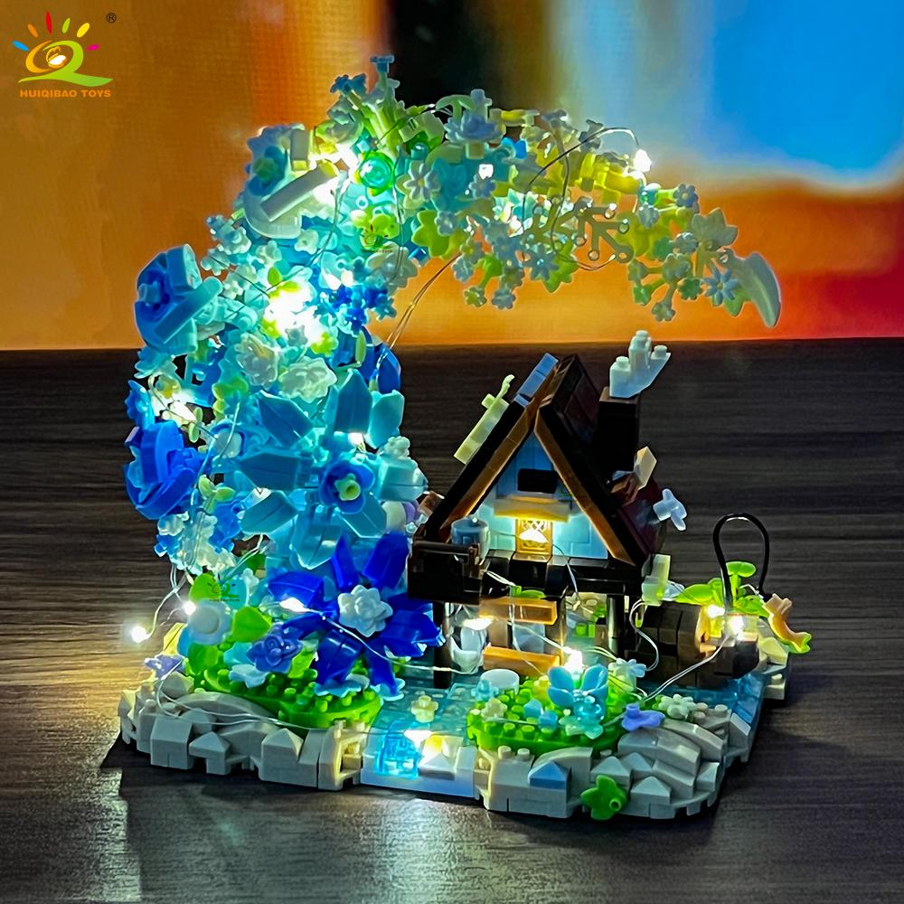 1343PCS MOC Flower Moon House Micro Building Block wooden house Model Diamond Brick Toy for Children Desk Decoration