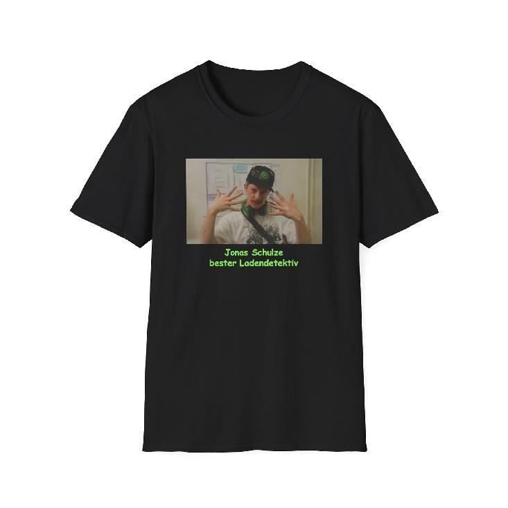Men's Black Short-sleeve Crew Neck Tee with Jonas Schulze Meme Graphic, Soft Cotton Feel, Relaxed Fit, Casual Streetwear for Daily Wear or Fan