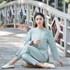 Ropa de Tai Chi de estilo chino retro de lino y algodón con hebilla superior para primavera y otoño, ropa de práctica para mujer, traje de té holgado de talla grande Zen de 2 piezas