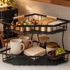 Space Saving 2 Level Fruit Basket for Kitchen Counter, Carbon Steel Produce Holder with Open Access for Vegetables, Bread and Daily Foods
