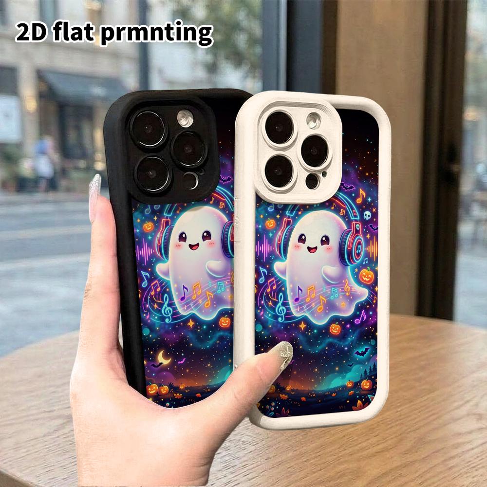 Phone Case: 2D flat, suitable for iPhone 18 17 16 15 14 13 12Pro protective case, neon little ghost, perfect Christmas and Halloween holiday gift