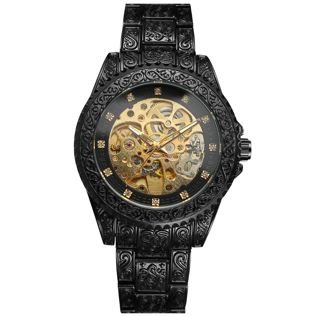 Transparent Leather Band Automatic Mechanical Skeleton Watch for Men Custom Logo